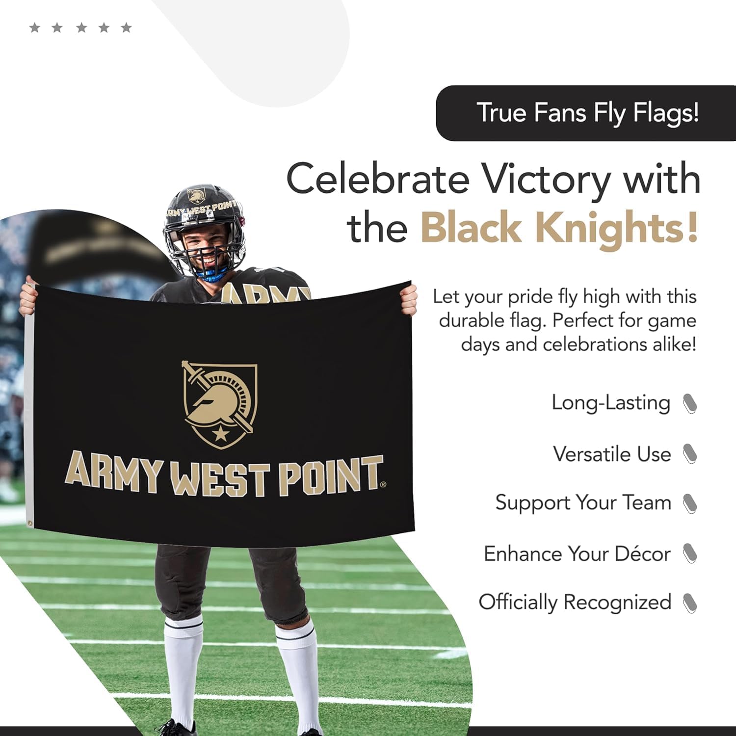 Army Black Knights College Sports Printed Flag - NCAA Licensed - Nylon - School Banner (Gold, Black) (3' x 5') - Image 5