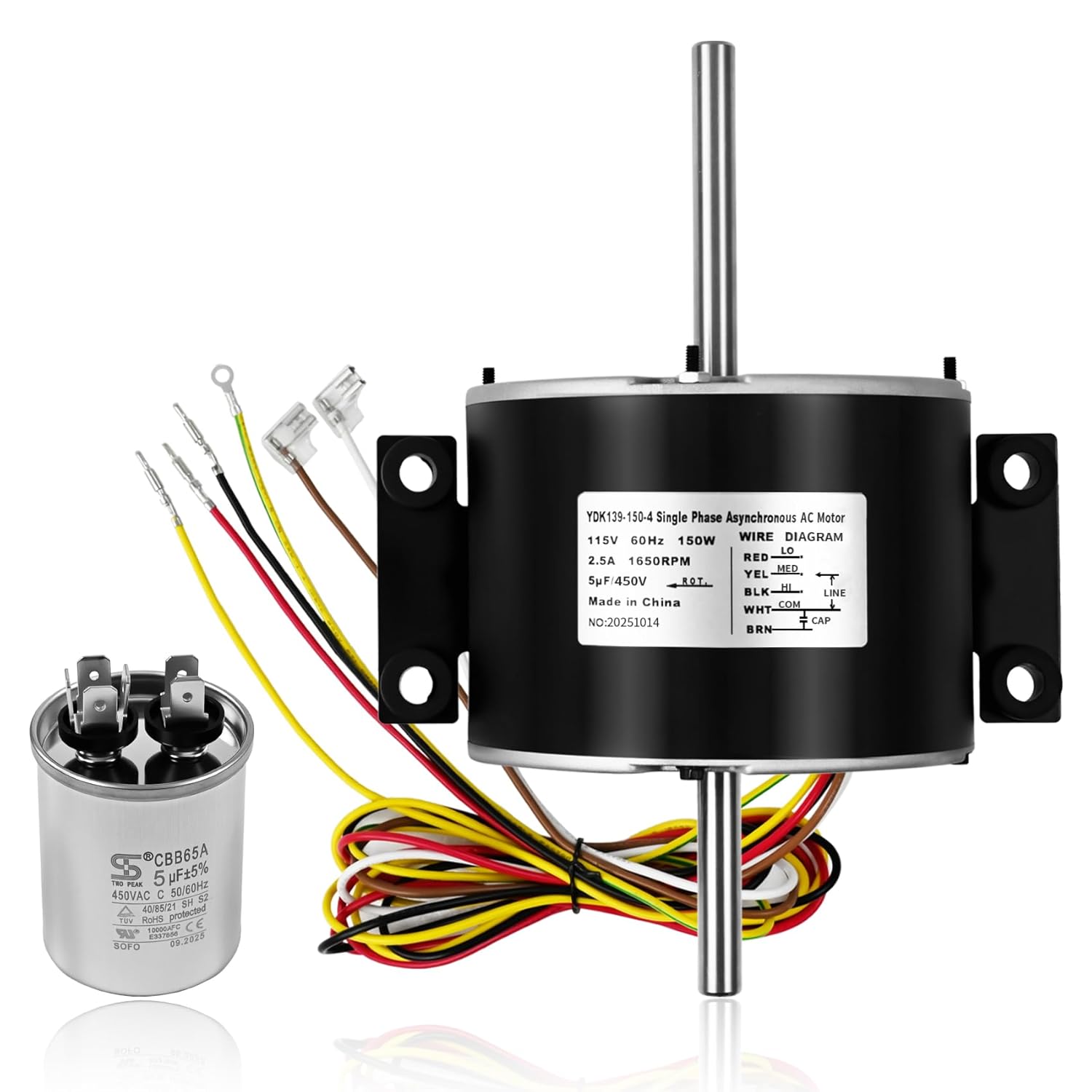 3315332.005 RV AC Condenser Fan Motor, OEM Replacement for Genteq F48AF70A61 Condenser Fan Motor, Compatible with Dometic Brisk Air 2 Fan Motor, Free Start Capacitor, 1/5 HP,3-Speed,Quiet and Powerful