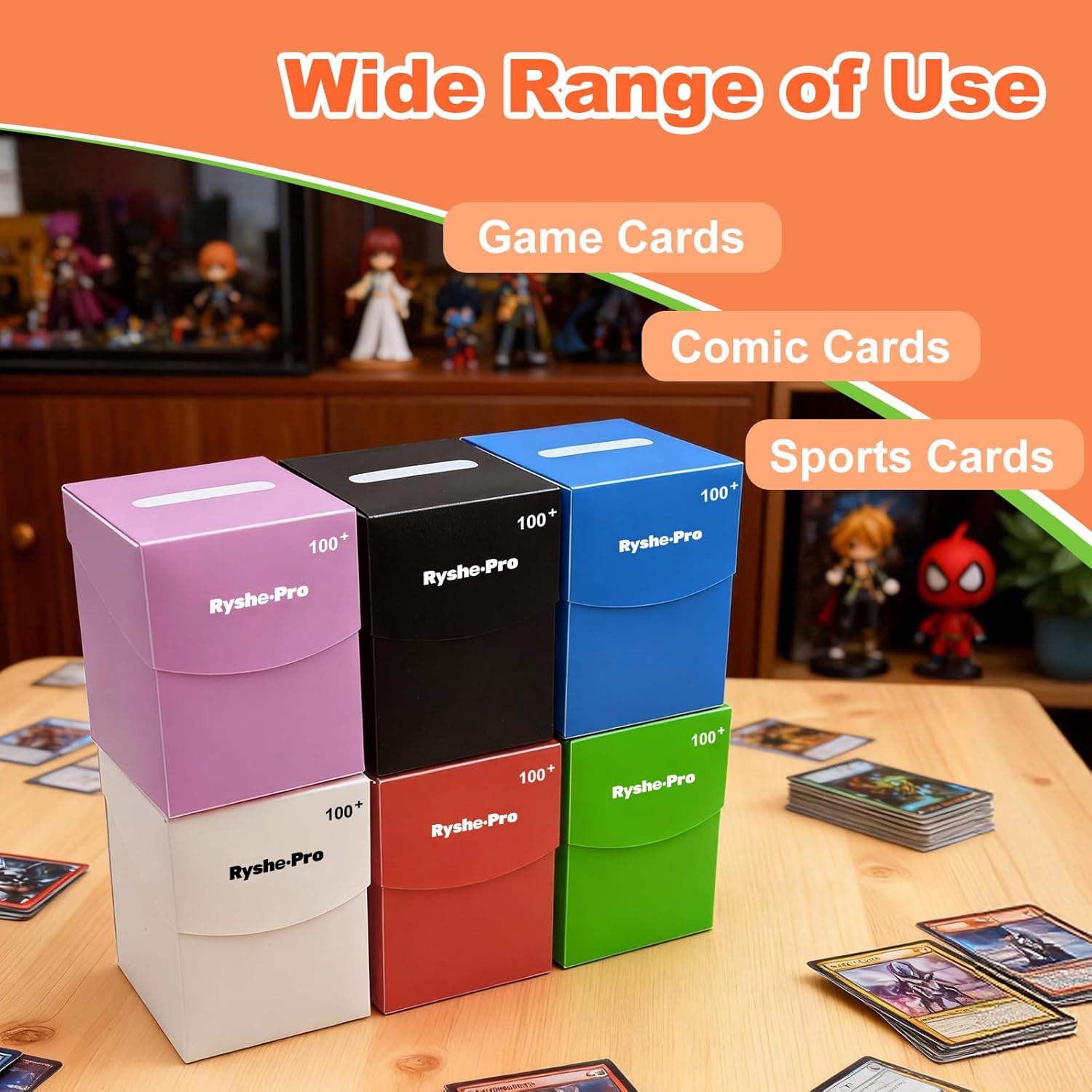 6 Pack Large Card Deck Boxes with 6 Dividers & 1 Dice Bag, Fits 100+ Double-Sleeved Standard Game Cards, Bulk Trading Card Storage Organizer Plastic Cases for MTG TCG Sports Cards, Colorful