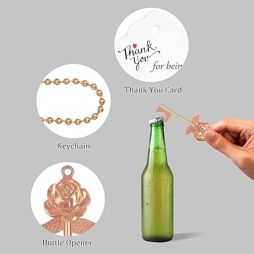 Miniatura 3 de Aokbean Juego de 100 llaves en forma de flor de rosa, regalos de boda, regalo para invitados, llave de esqueleto a granel, abridor de botellas con