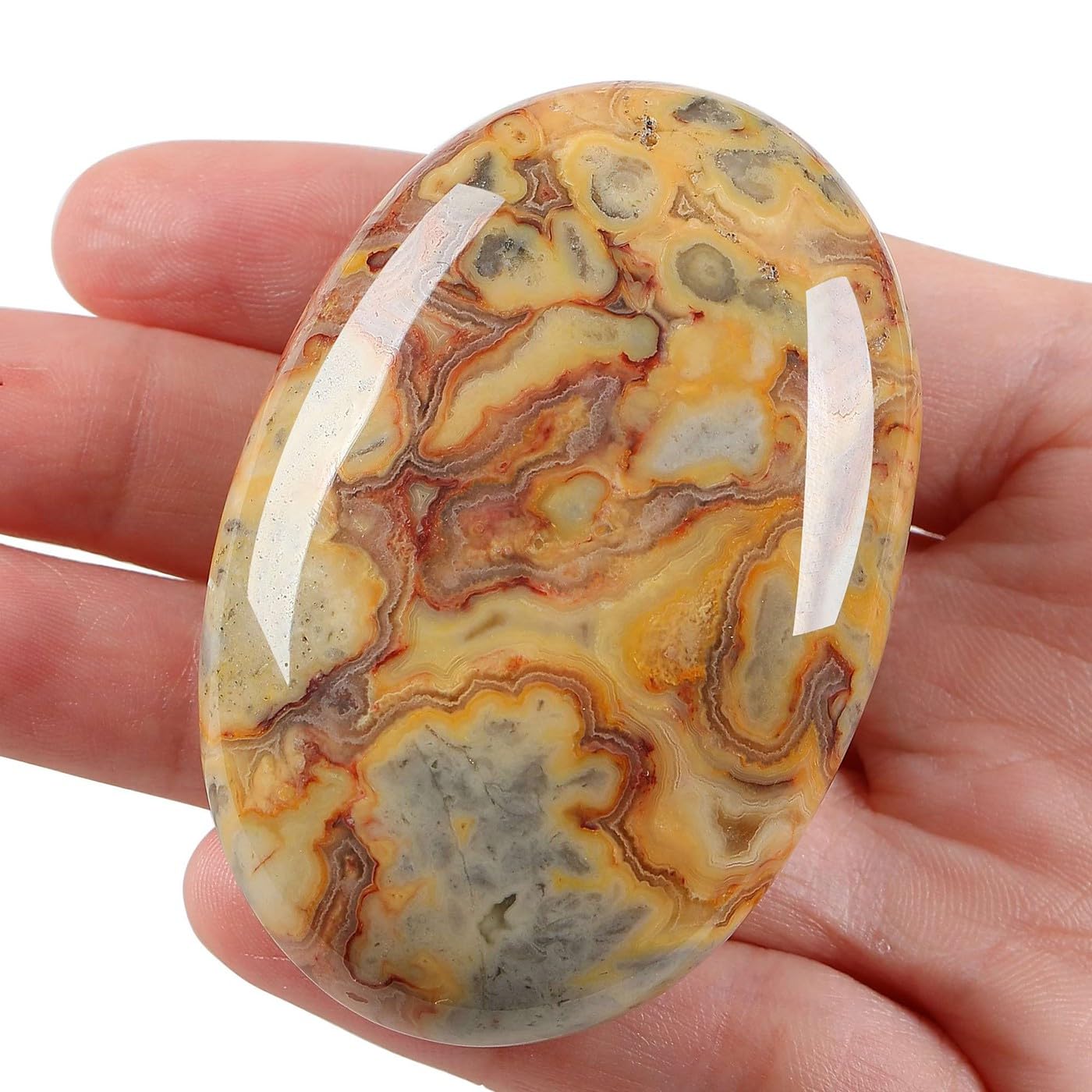 LAIDANLA Yellow Crazy Lace Agate 2.4" Large Palm Stone Healing Crystals Natural Gemstones Calming Effects Energy Balancing Reiki Polished Worry Stone Cleansing Protection 1PC - Image 3