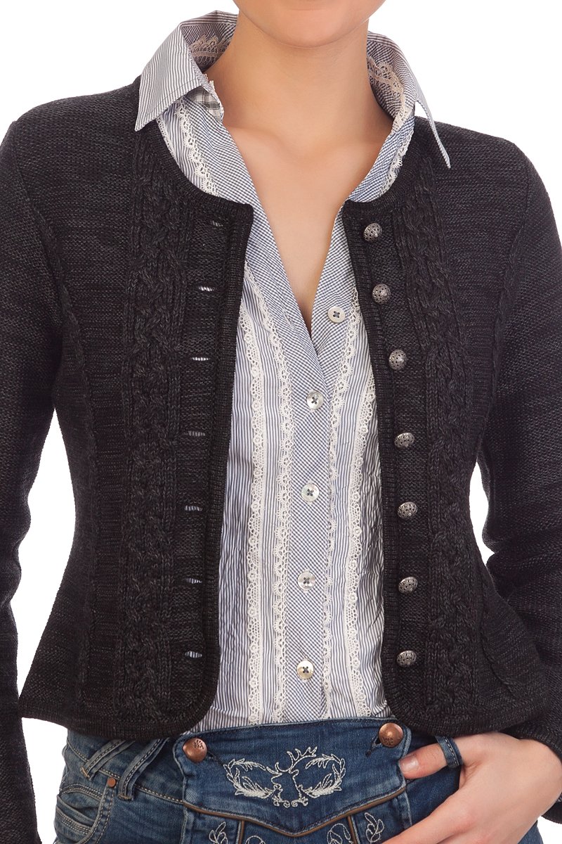 Spieth & Wensky Damen Trachten Strickjacke - BONN - hellgrau, schwarz
