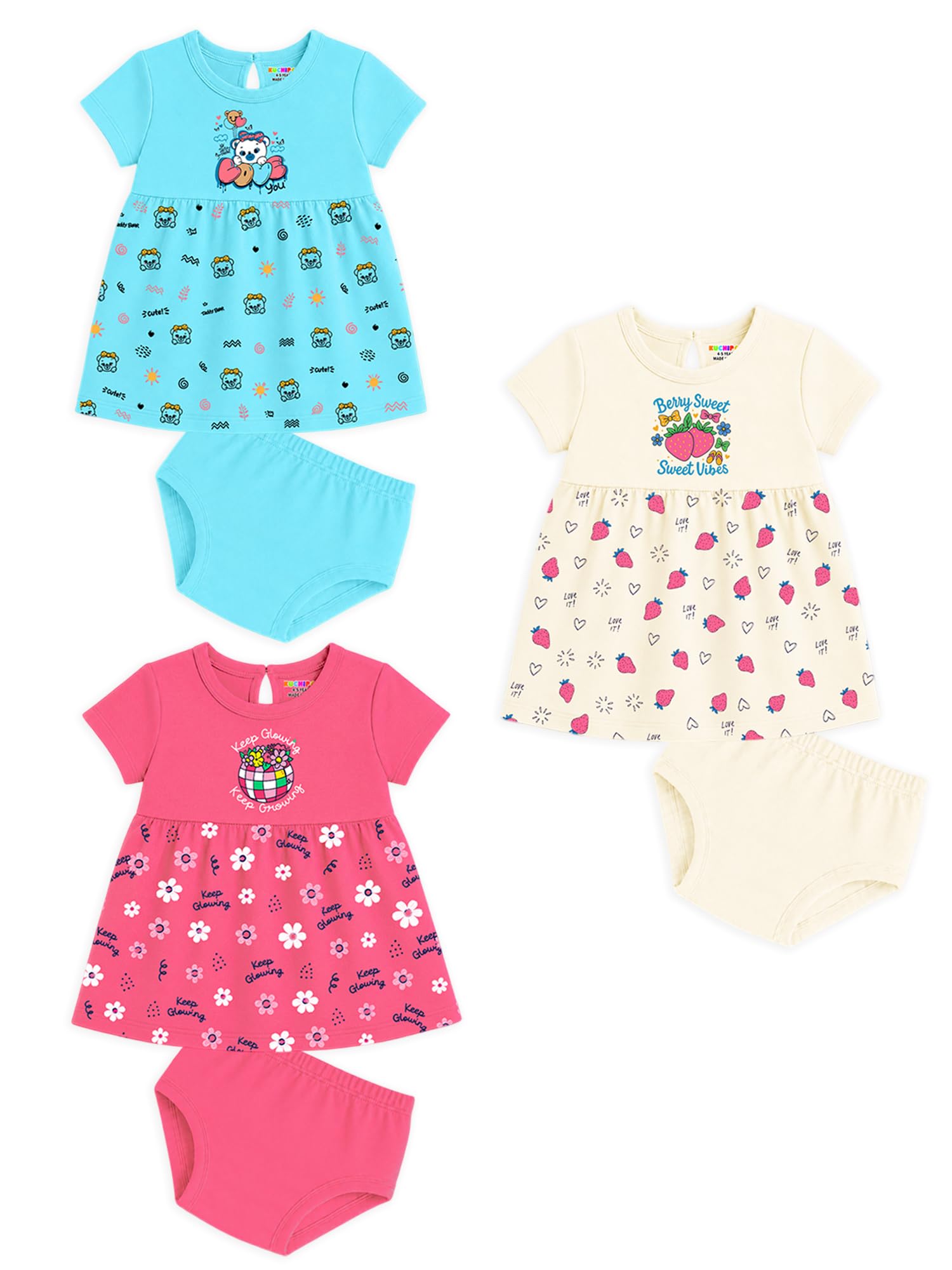 kuchipoo Baby Girls 100% Cotton Frock and Panty Set - Pack of 3-picture-12