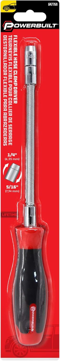 Powerbuilt Flexible Hose Clamp Driver 1/4 Inch and 5/16 Inch, Auto Specialty Tool, Car Service Loosen and Tighten Hose Clamp Nuts - 647769