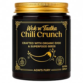 Wok n Tadka Extra Spicy Garlic Chili Crunch 6oz, No Seed Oils, Hot Chili Crisp & Chili Oil, Organic Extra Virgin Olive Oil, Gluten Free, Keto, Vegan, Ramen & Dumpling Topping