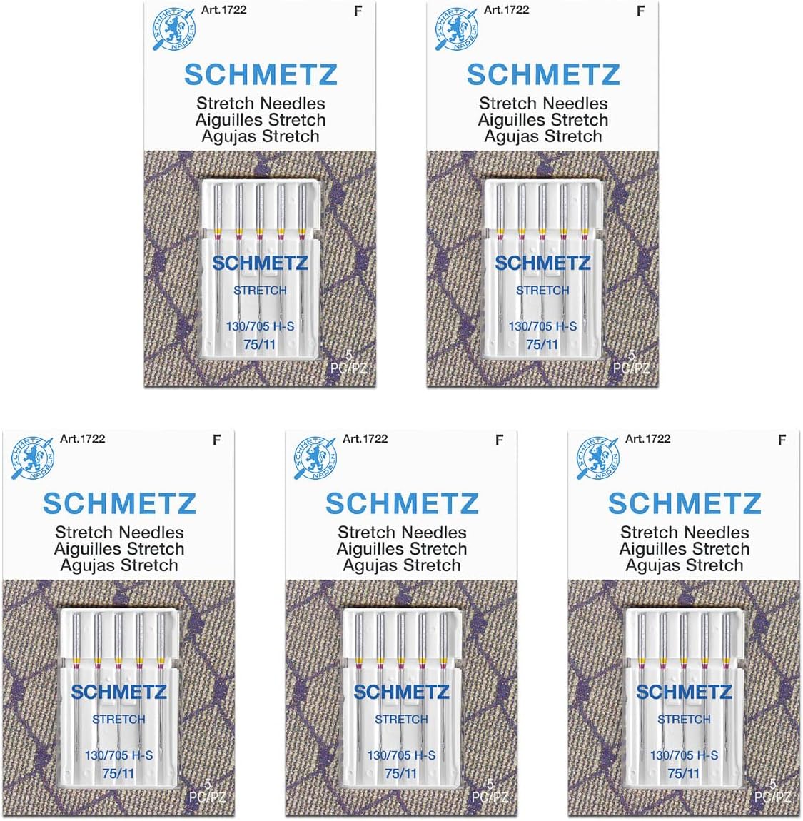 SCHMETZ Stretch Sewing Machine Needles - Precision Needles, Size 75/11, 5-Needle Cards, Pack of 5