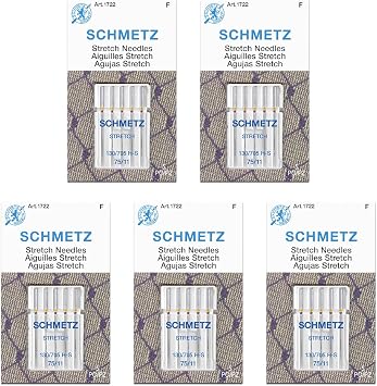 SCHMETZ Stretch Sewing Machine Needles - Precision Needles, Size 75/11, 5-Needle Cards, Pack of 5