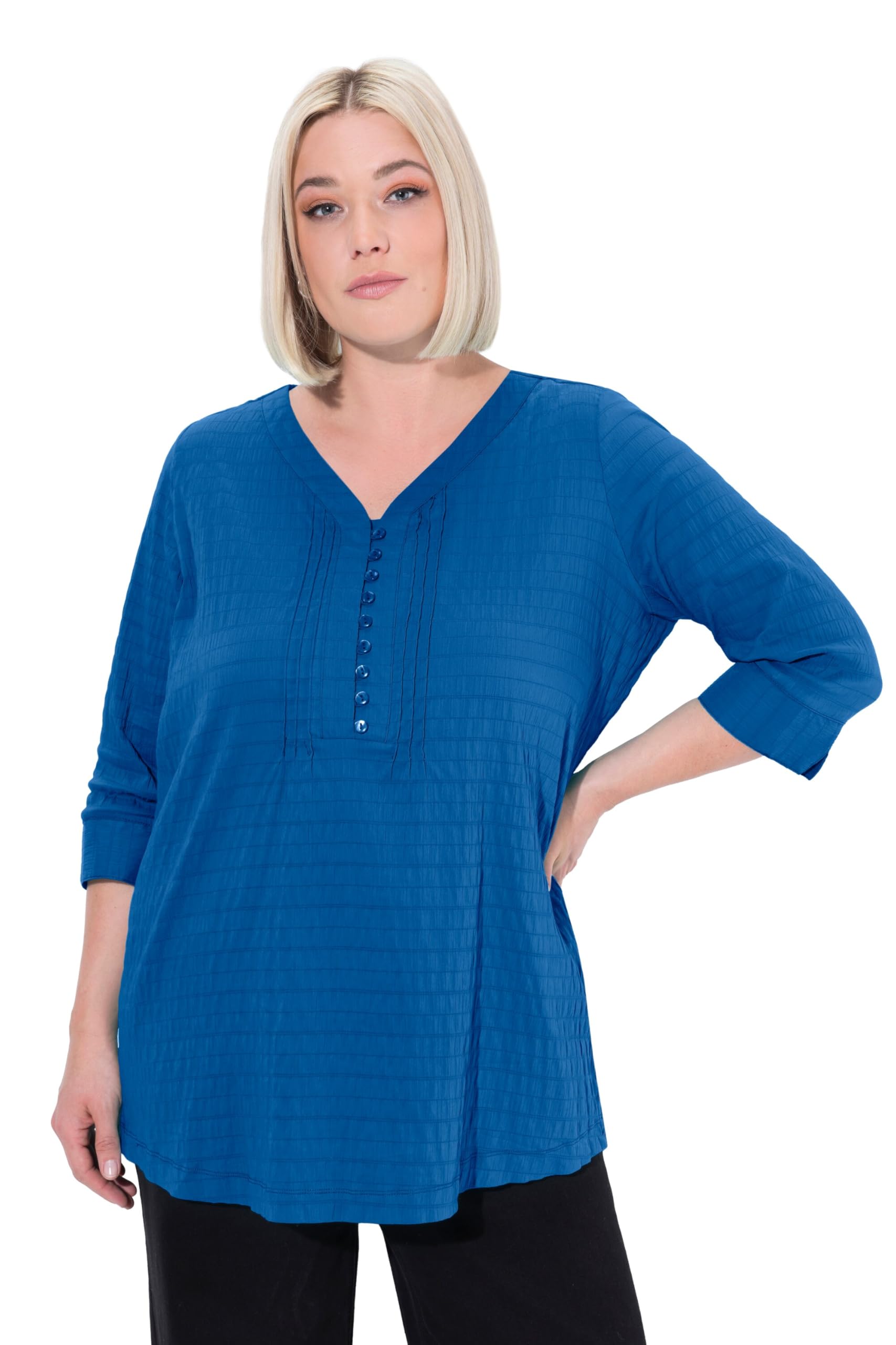 Ulla Popken Damen große Größen Übergrößen Plus Size Bubble-Tunika, Biesen, Herzausschnitt, 3/4-Arm 797450