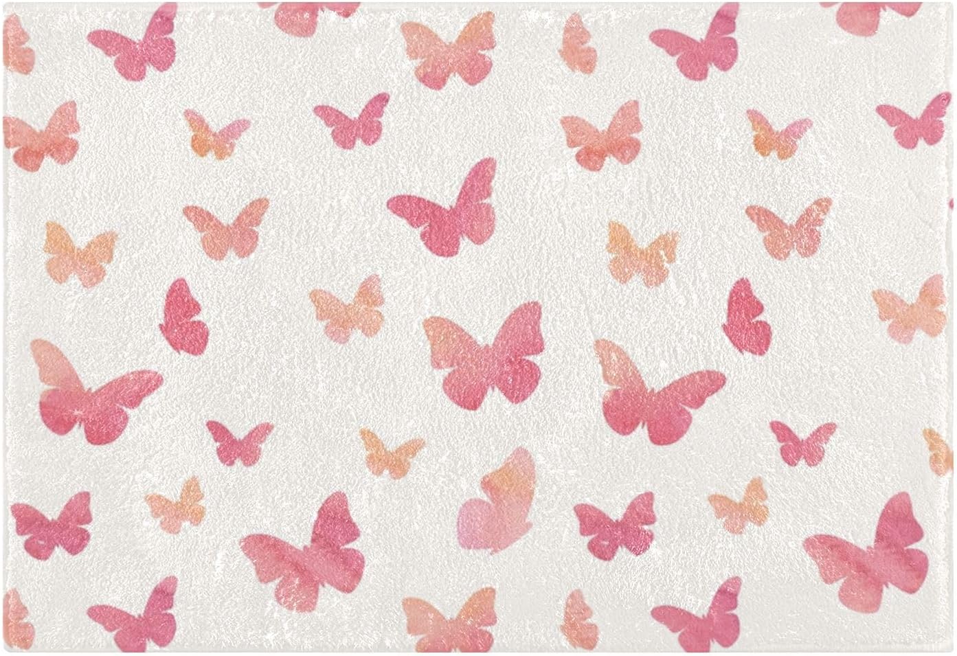 ALAZA Watercolor Pink Butterfly Bath Mat for Bathroom Rugs Rectangle Carpet for Shower, Fluffy Absorbent & Machine Washable