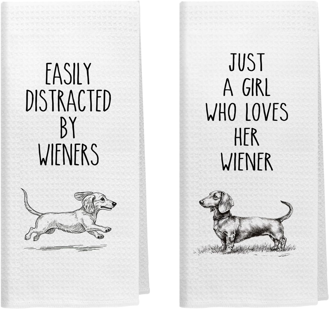 Funny Dachshund Kitchen Towels Set of 2, Wiener Dog Gifts for Women, Dachshund Lovers Gifts Decorative Hand Dish Tea Towels for Bathroom Kitchen, Dog Bathroom Decor, 16x24 Inch