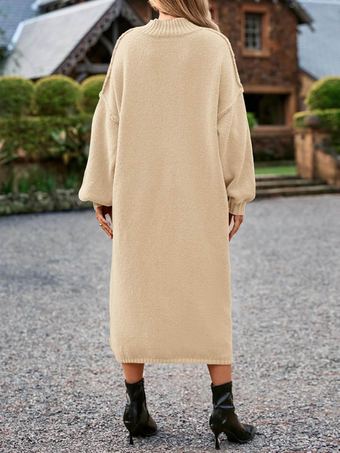 Saodimallsu Womens Oversized Sweater Dress Mock Neck Long Sleeve Casual Warm Chunky Knit Fall Winter Maxi Dresses - Image 5