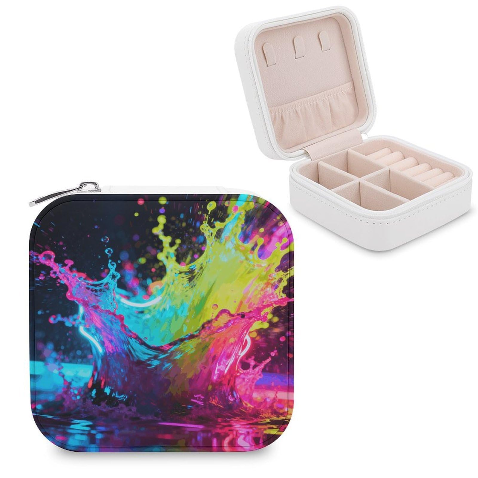 FekiLoot Neon Splash Jewelry Box Exquisite Jewelry Organizer Silver Gold Trinket Storage Case Multi Compartments Cute Earrings Ring Necklace Holder For Woman Household Gift