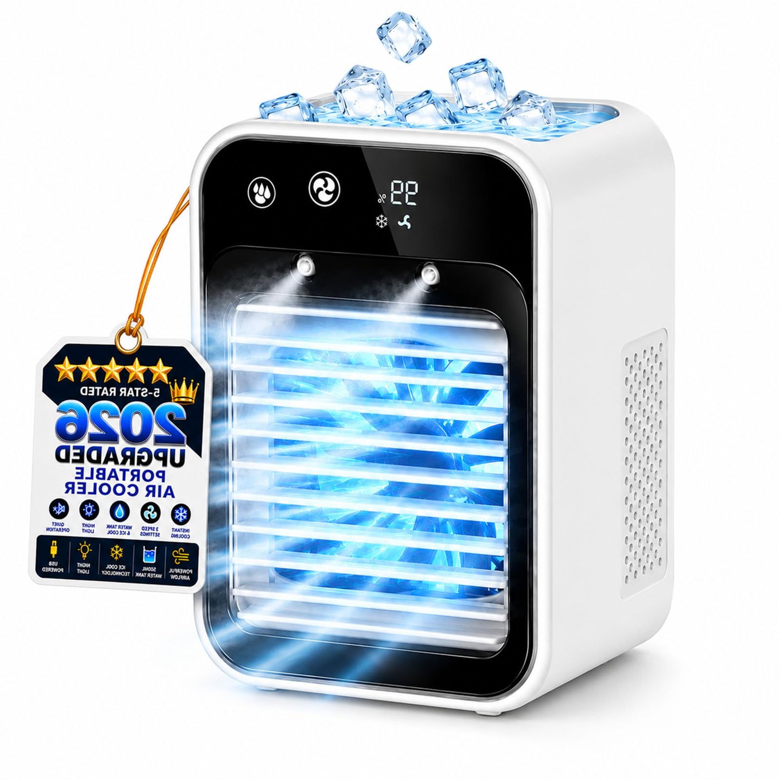 2026 Portable Air Conditioner Fan, Small Air Conditioning Unit, 3-Speed Quiet Mini Air Conditioner With 500ml Water Tank, 3 Speeds,Usb Rechargeable For Bedroom, Home Office, Desktop，B