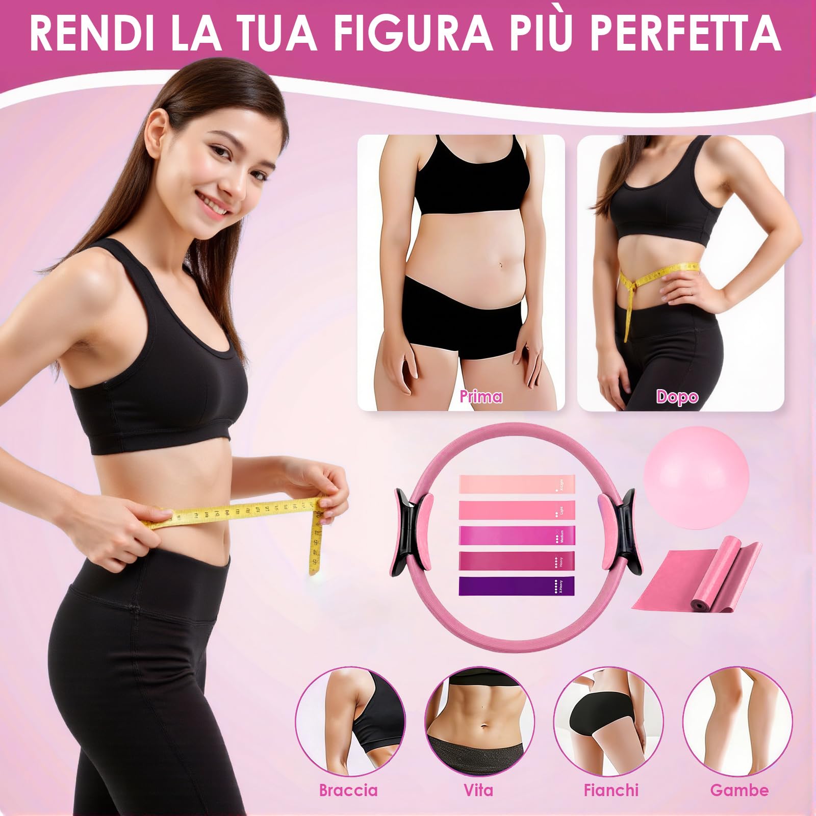 SCANTEE Pilates Essential Kit 13 Pezzi, Attrezzi Pilates per Casa, con Fasce di Resistenza, Palla da yoga, Calzini da Pilates, Cinghia da yoga, Borsa per il Trasporto, Attrezzo Pilates per la Casa, Ro