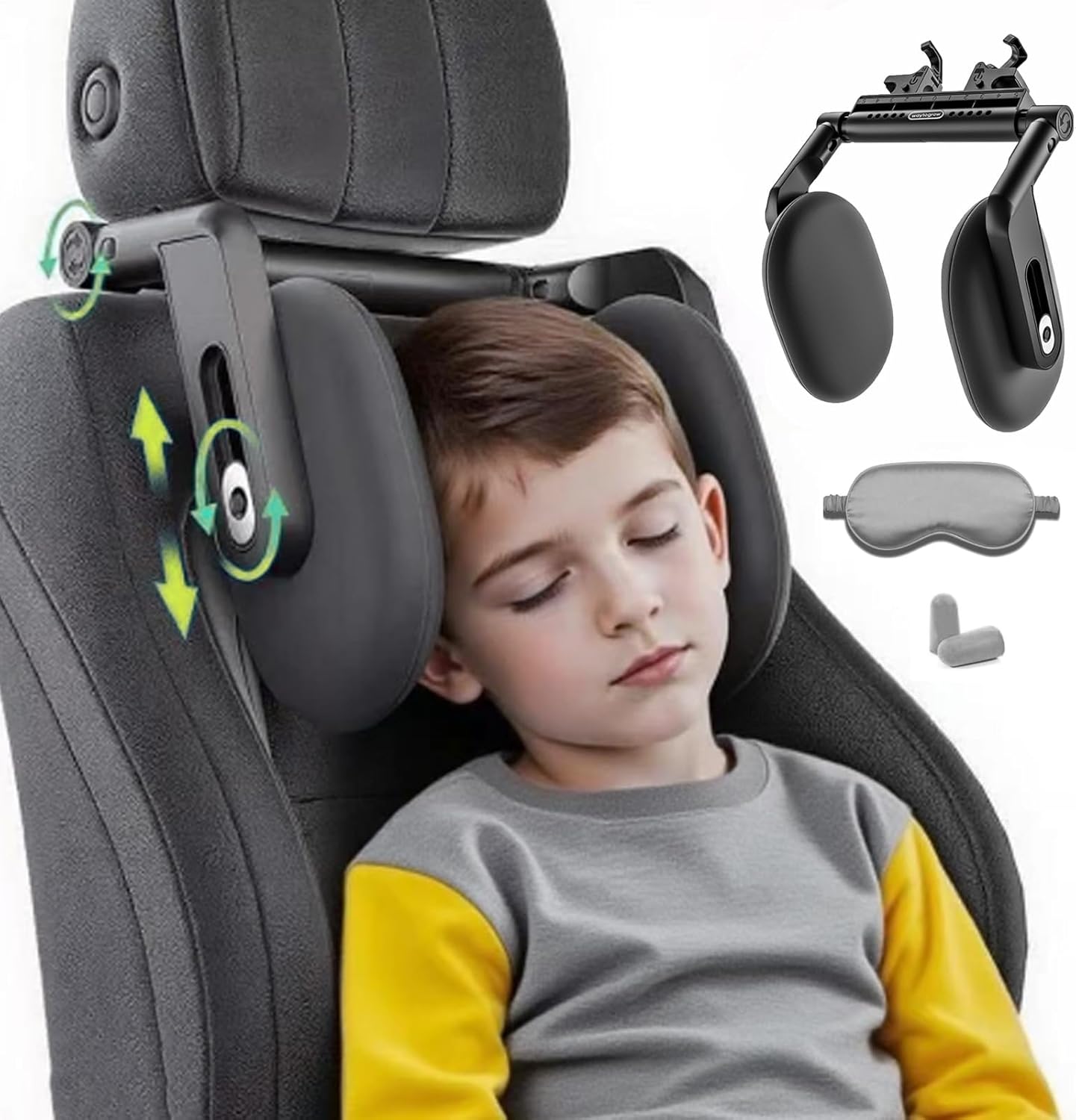 Haliwaii 4-Way Adjustable Car Headrest Pillow - Thickened Memory Foam U-Shaped Neck Support for Kids & Adults Travel Sleep