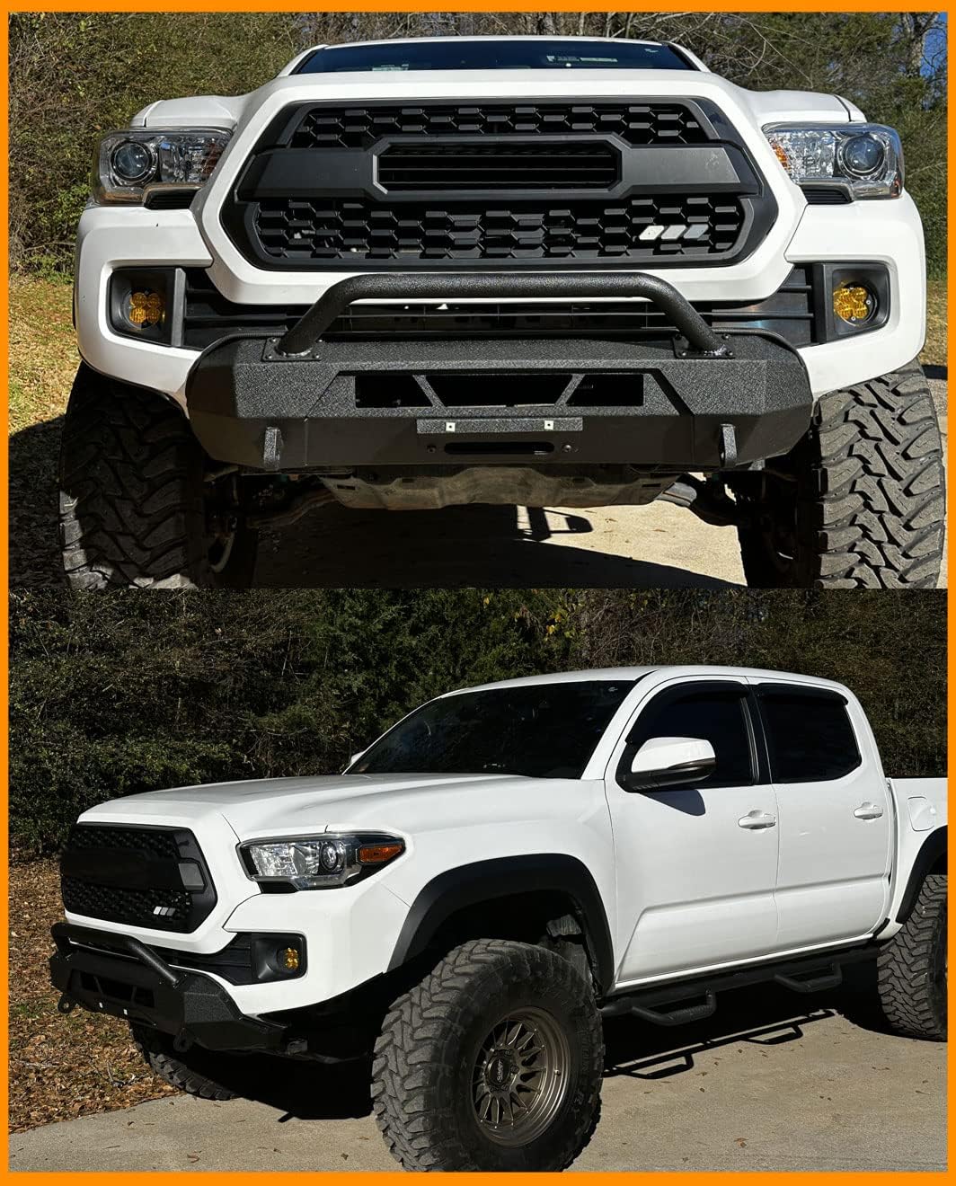 Front Bumper Fit for 2016-2022 2023 Tacoma Black with Winch Plate & LED Light Bar Mounts & D Ring Mounts & License Plate