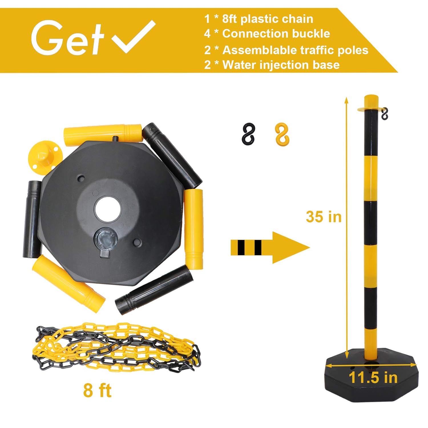 Safety Barrier with Chain (Set of 2),35'' Expandable Traffic Barrier with Portable Assemble Stanchion Fillable 10lb Base,Traffic Delineator for Delineator Poles, Road Marking or Car Parking: Industrial & Scientific