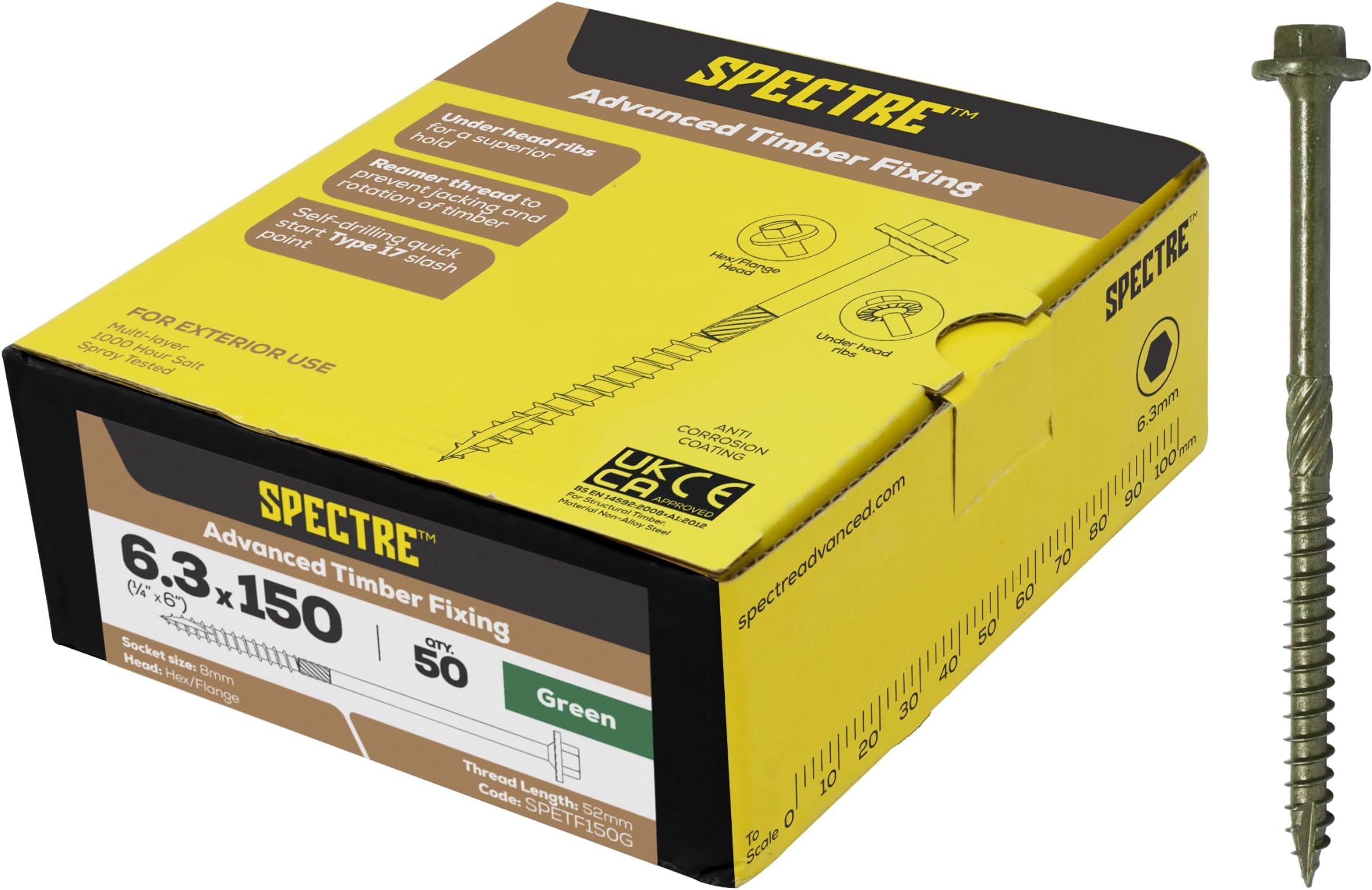 Spectre Timber Framing Screws Torx | 6.3 x 150mm | Ruspert Green | Box 50