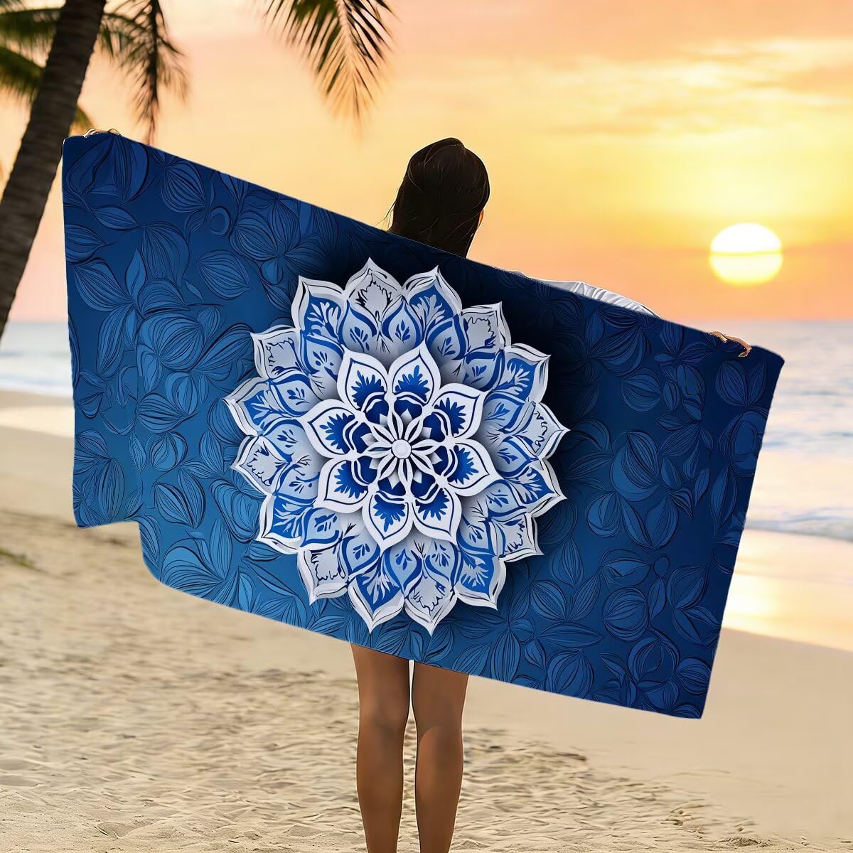 Telo Mare Grande 100x200cm 2 Pezzi, Telo Mare Microfibra Asciugatura Rapida, Mandala Asciugamano Palestra Uomo, Antisabbia Aasciugamani Microfibra Accessori Viaggio, Asciugamano da Palestra -3641