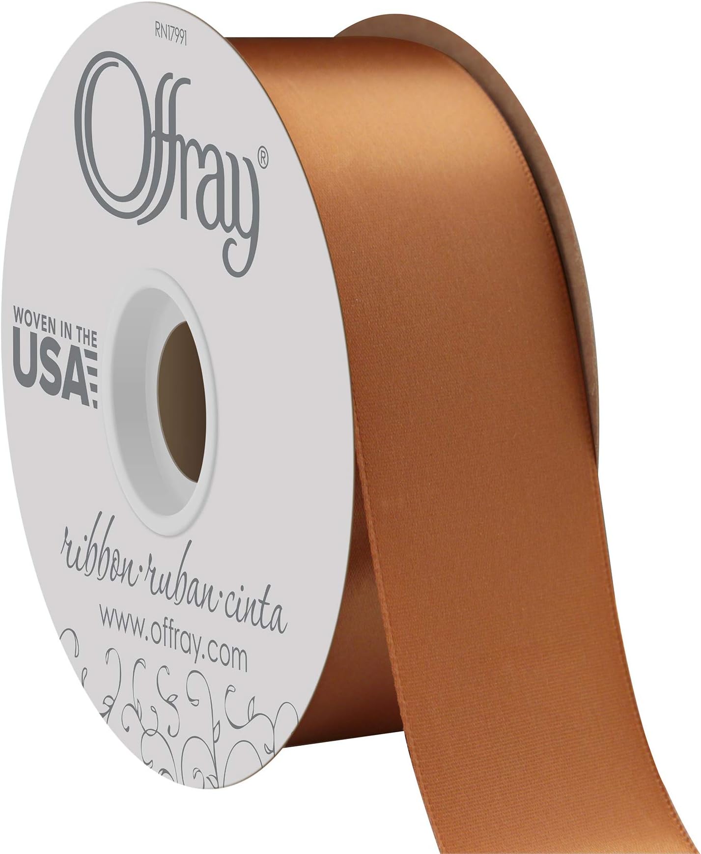 Offray Berwick 1.5" Wide Double Face Satin Ribbon, Coffee Brown, 50 Yds