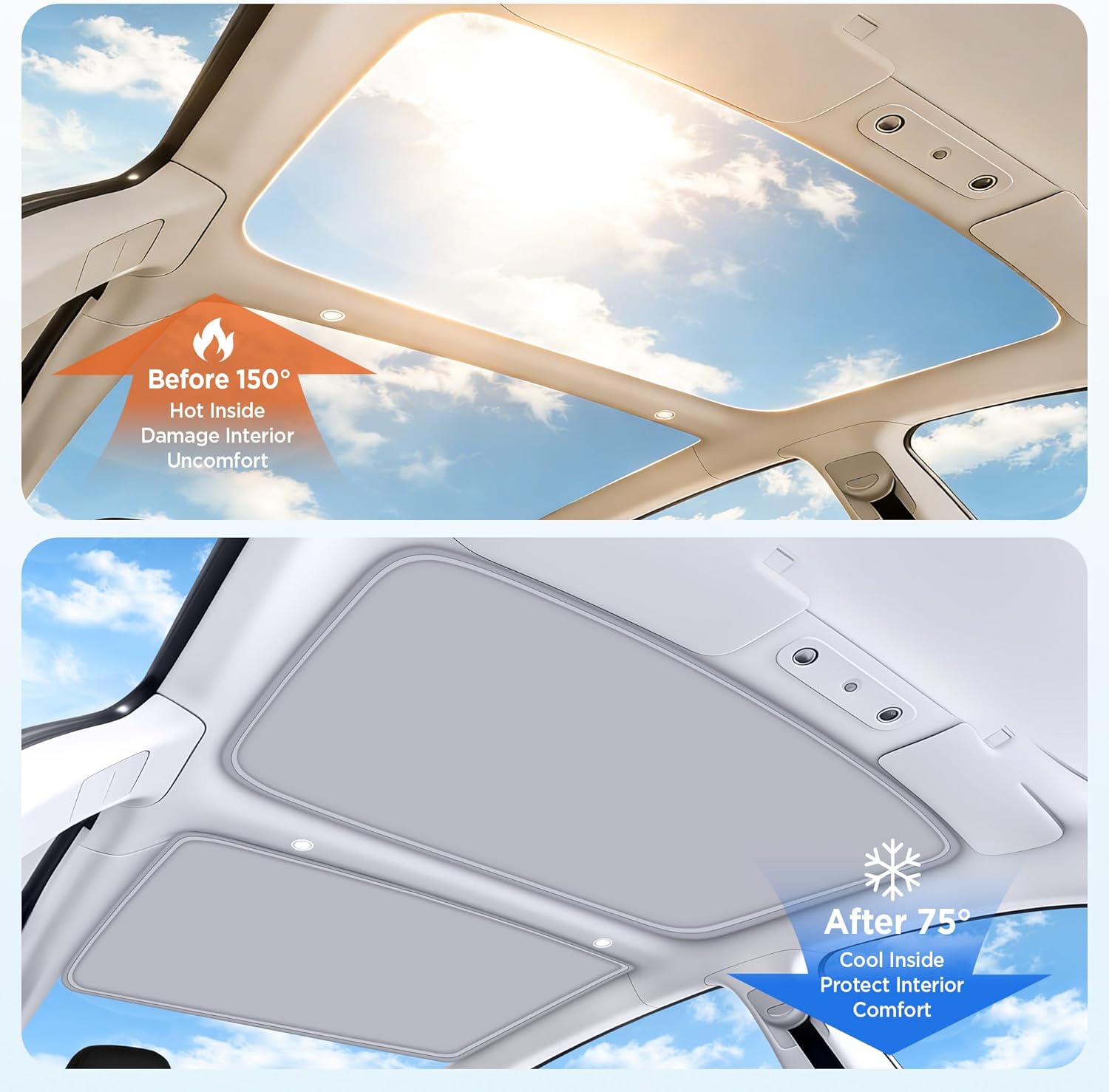 2026 Upgrade Sunshade Roof For Tesla Model 3 Highland 2022-2026 [No-Gap/Sag-Free] Heat Insulation Glass Roof Sunshade Sunroof for Tesla Model 3 Accessories 2026 2025 2024 202 2022 Beige