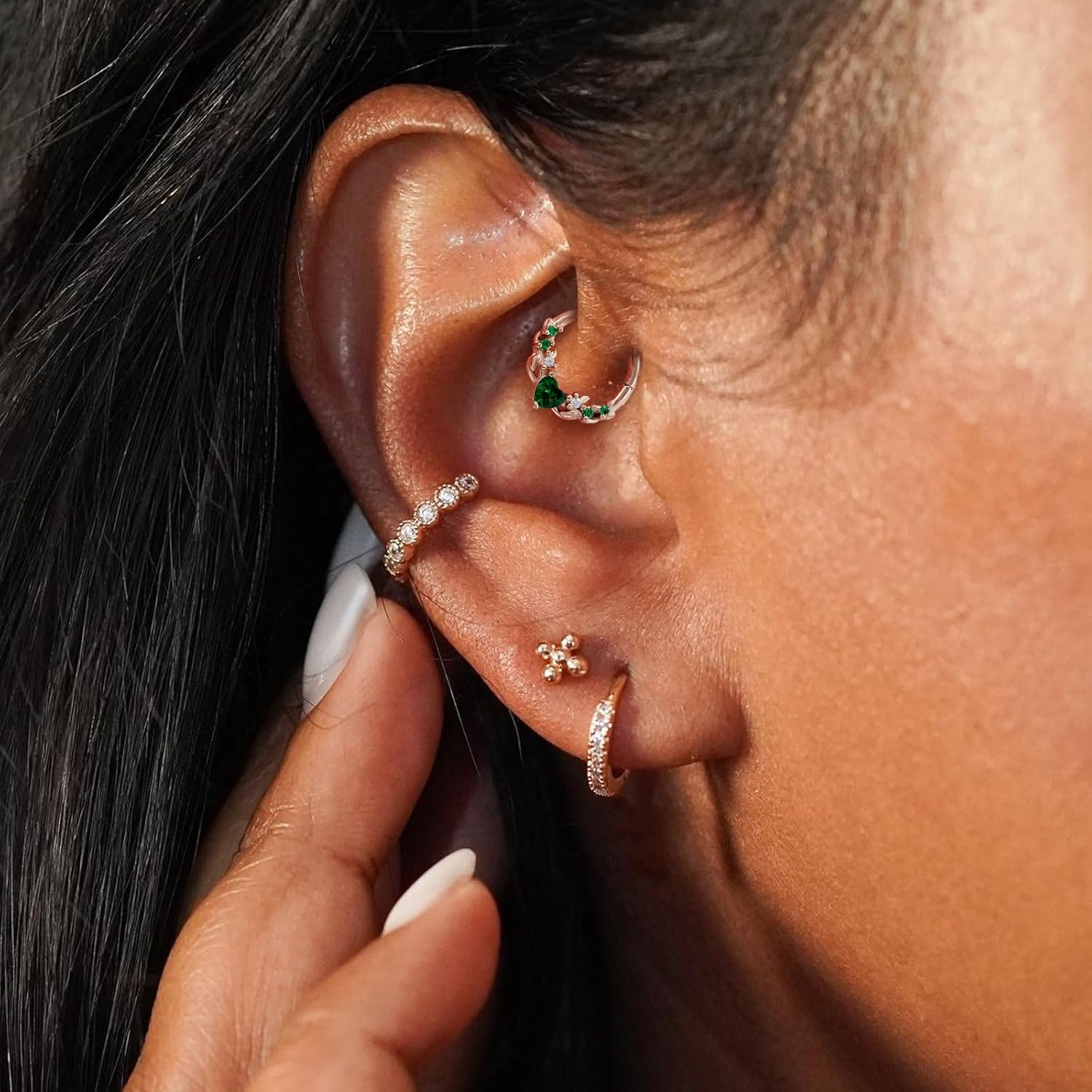 Septum Nose Rings Hoops for Women, 316L Surgical Steel 16G Leaf Cartilage Earrings, Tragus Helix Rook Daith Piercing Jewelry - Image 4