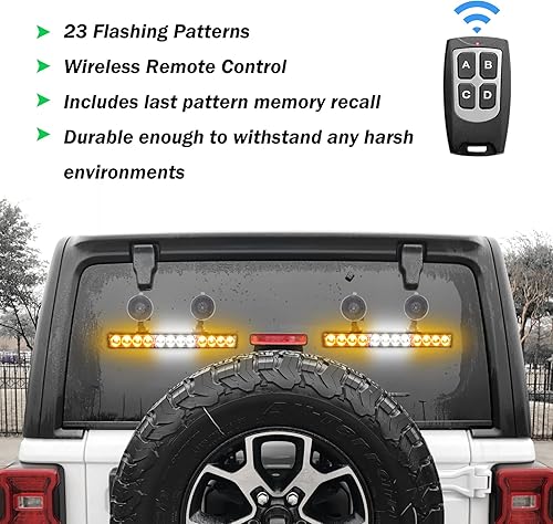 Miniatura 2 de Barra de luces ámbar estroboscópicas de emergencia 2 en 1 para vehículos, camiones, control remoto inalámbrico (ámbar, 2 x 12.8 pulgadas)