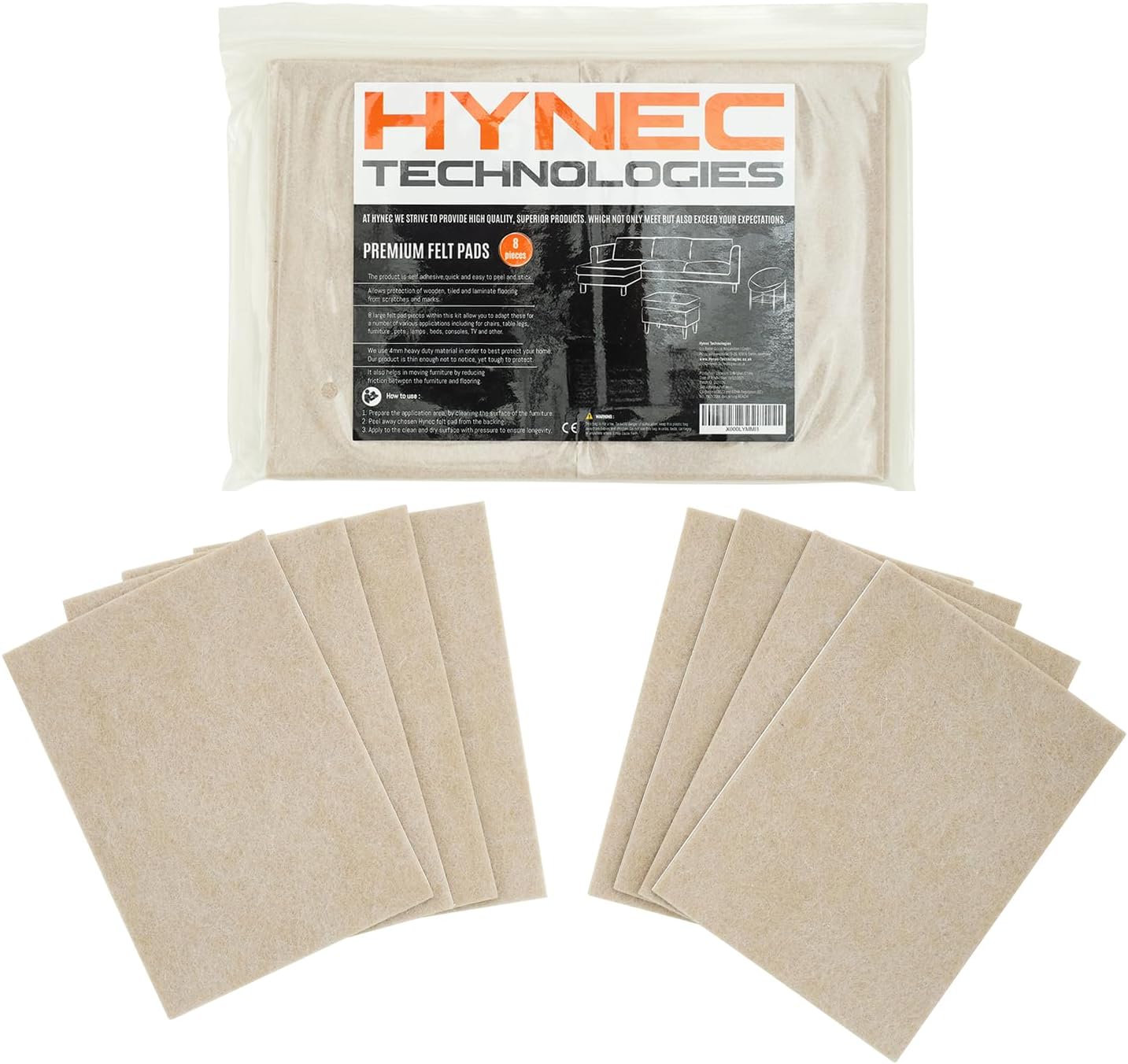 Felt pads | Furniture pads | Felt adhesive |Furniture pads floor protectors | Floor protectors for furniture legs - Premium Quality, Set of 8 Large Cuttable Pieces, 11.3x15.3cm - HynecTechnologies