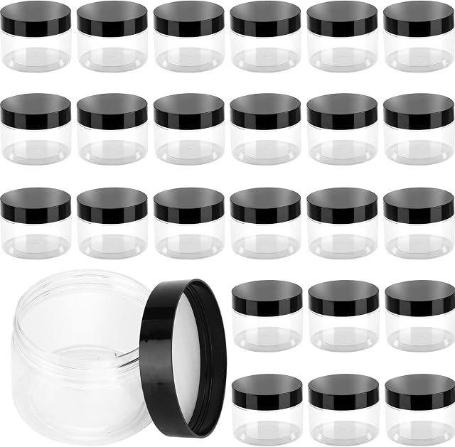 JOIKIT 46 Pack 120ml Clear Plastic Jars with Black Lids, Wide Mouth Plastic Storage Container Jars for DIY Arts Crafts, Beads, Nuts