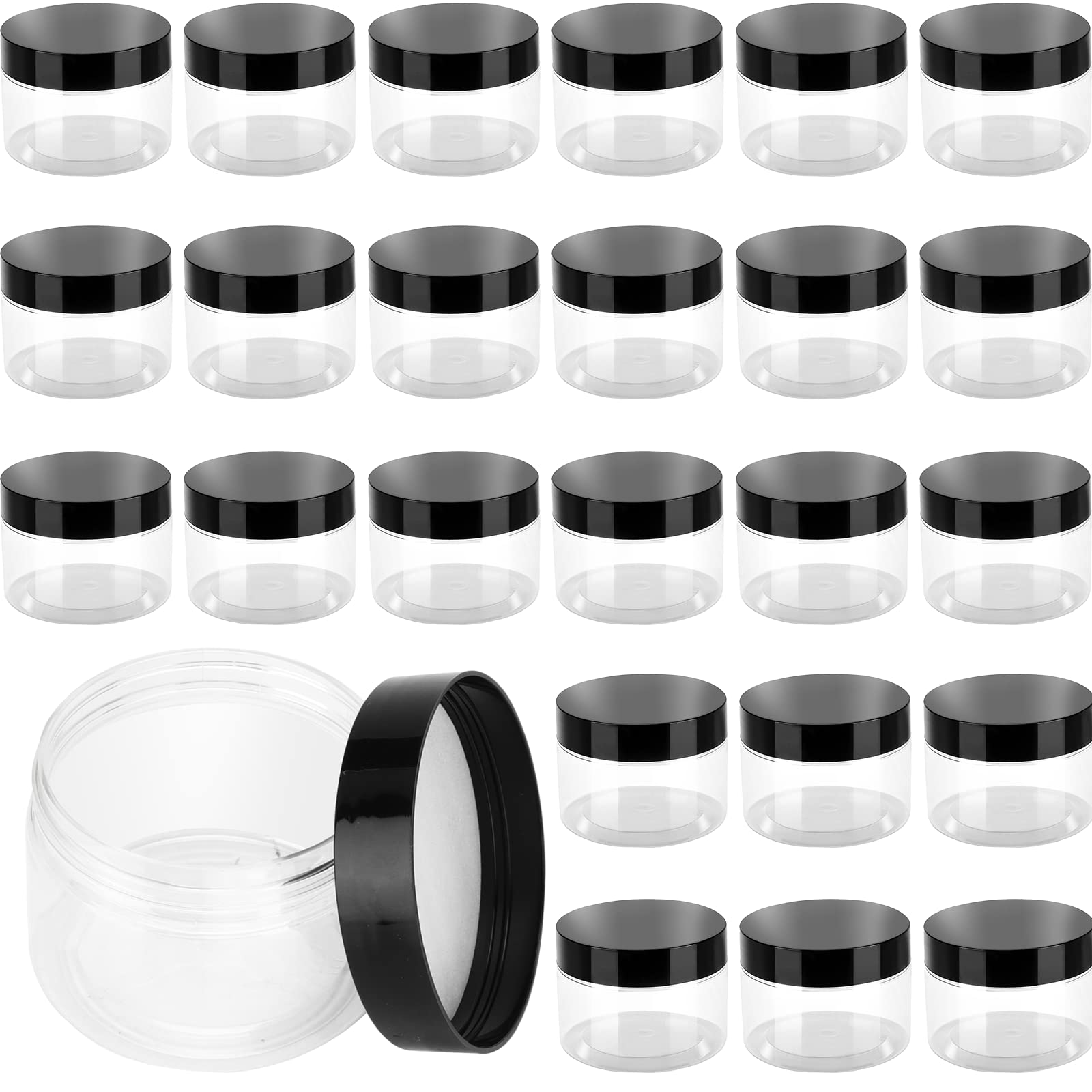 JOIKIT46 Pack 120ml Clear Plastic Jars with Black Lids, 4oz Wide Mouth Plastic Storage Container Jars for DIY Arts Crafts, Beads, Nuts