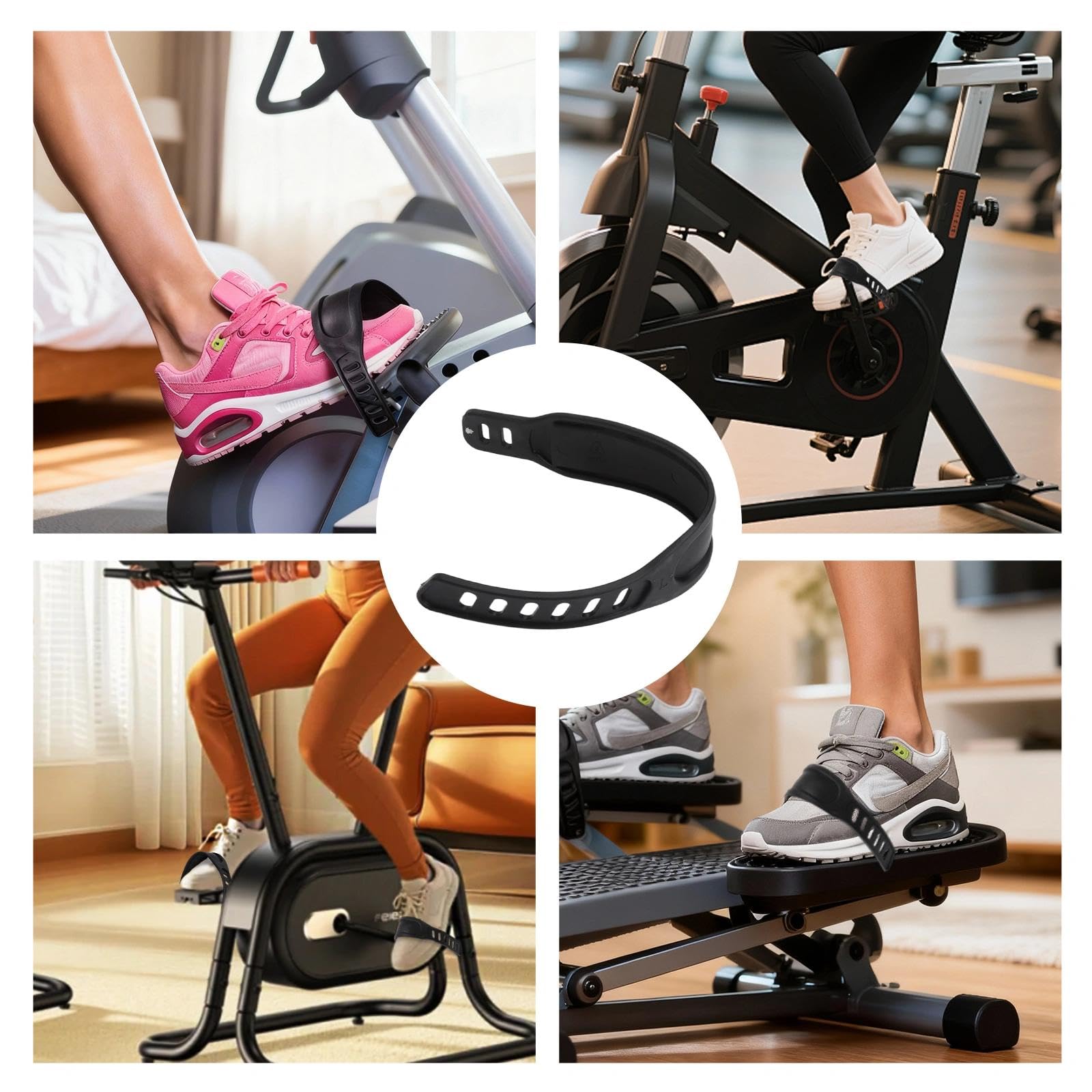 Cyclette, cinghie a pedale con nastro riflettente, universale, per cyclette, lunghezza regolabile, per la maggior parte dei pedali della bicicletta, ciclo di bicicletta