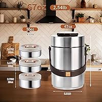 Vista 3 de Termo mejorado de 67 onzas para comida caliente, Termo de comida apilable de 3 capas, Frasco termo para sopa con bolsa aislada, Ideal para oficina