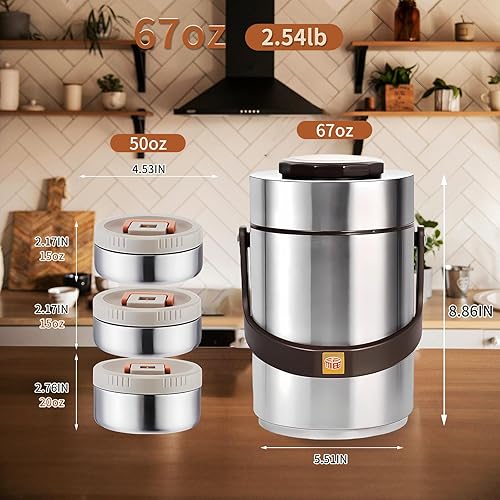 Miniatura 3 de Termo mejorado de 67 onzas para comida caliente, Termo de comida apilable de 3 capas, Frasco termo para sopa con bolsa aislada, Ideal para oficina