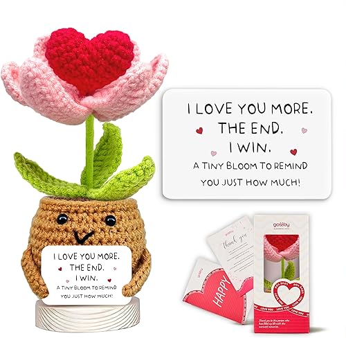 Gossby Valentines Day Gift for Wife Husband Boyfriend Girlfriend - Handmade Positive Heart Flower Crochet - Anniversary - Birthday Gifts For Couples