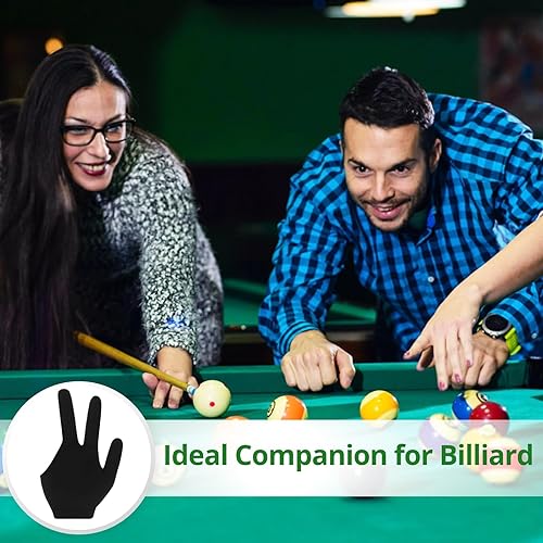 Miniatura 5 de OMISTAR 50 guantes de billar, guantes de piscina con 3 dedos, guantes para mano izquierda y derecha, guantes transpirables negros para hombres y