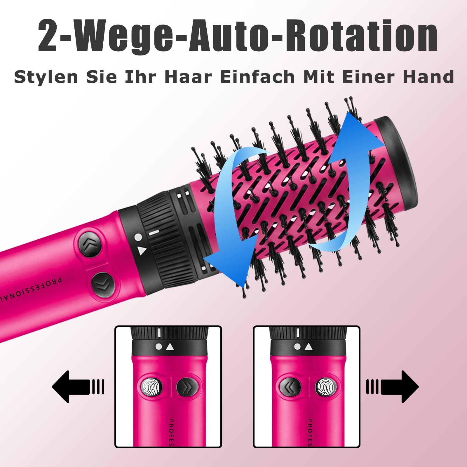 VGR 480 Rundbürste Profi 2 in 1 Föhnbürste Mit 32mm 50mm Für Salon, Rot | Rundbürstenföhn Mit Automatische Drehung, Rundbürste Elektrisch Mit 1200W Leistung, Rundföhnbürste Mit 360° Drehbarem