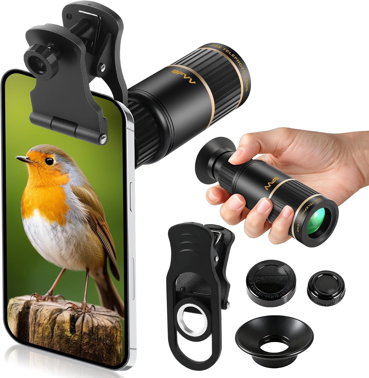 22x Phone Telephoto Lens for iPhone and Android, HD Telephoto with Cell Phone Lens Attachments & Silicone Eyecup, Compact for Wildlife, Bird Watching, Concert, Hiking and Sports Events