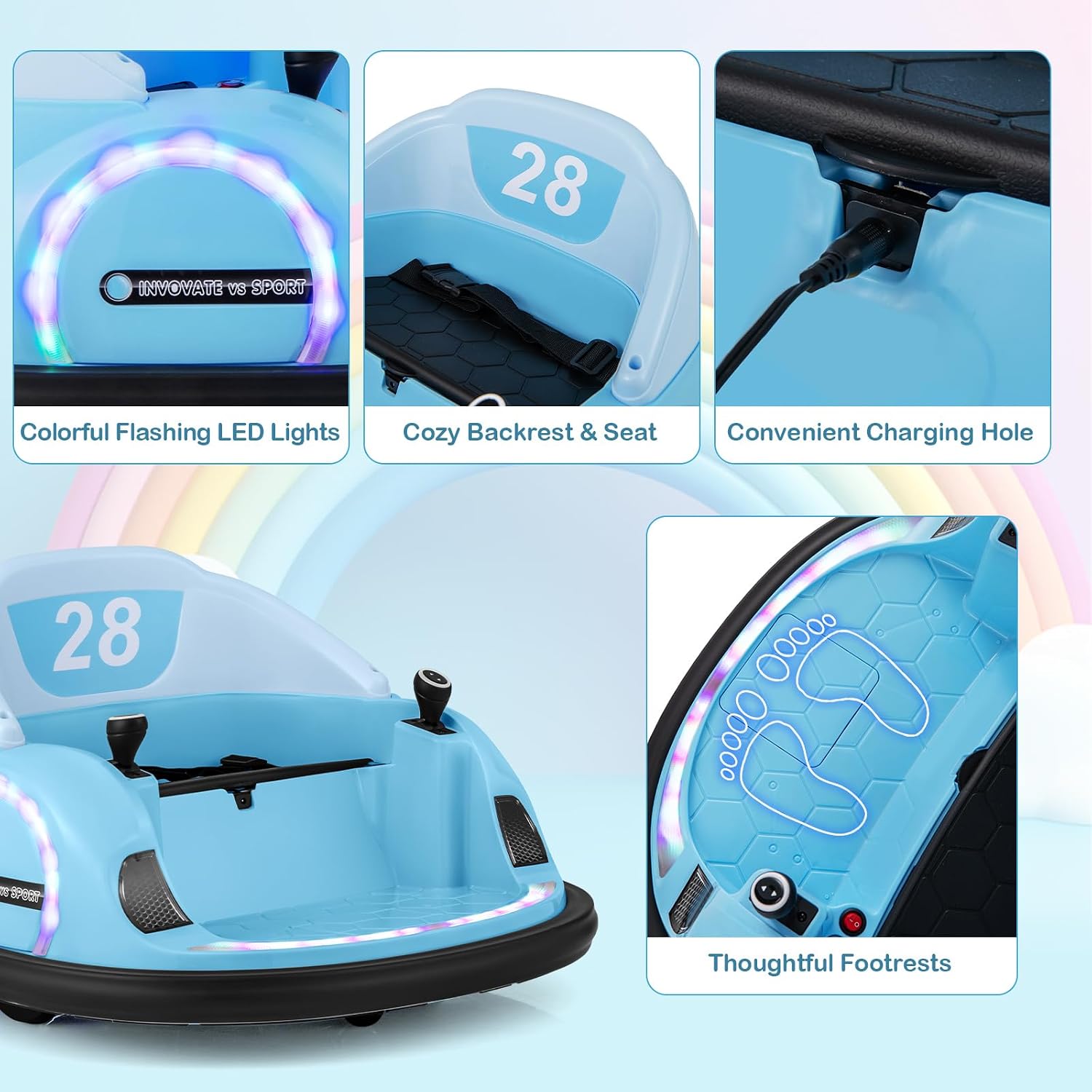 Costzon Bumper Car, 12V Electric Kids Ride on Bumping Car w/Remote Control, Wireless Connection, Flashing Lights, Music, Sounds & 360 Degree Spin, Baby Bumper Car for Toddlers 18+ Month (Blue)