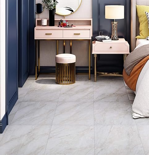 Miniatura 8 de Livelynine Azulejos de piso para despegar y pegar, impermeables, de 12 x 12 pulgadas, paquete de 16 unidades, azulejos de vinilo gris claro,
