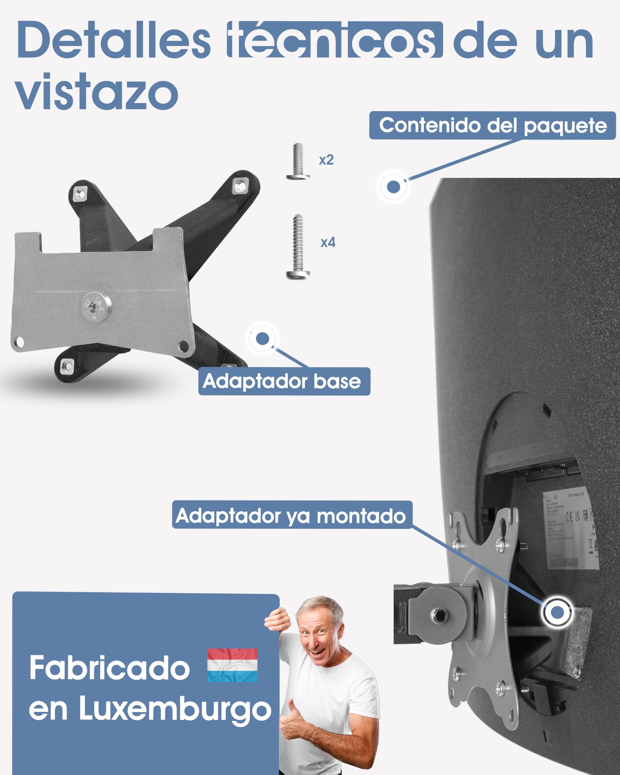 3IDEE Adaptador VESA compatible con Monitor Samsung (U32R590, U32R591, U32R592, LU32R590, 32UR59C y más ...) Soporte VESA 75x75 mm - Soporte monitor sin VESA - Para montaje en un soporte de monitor