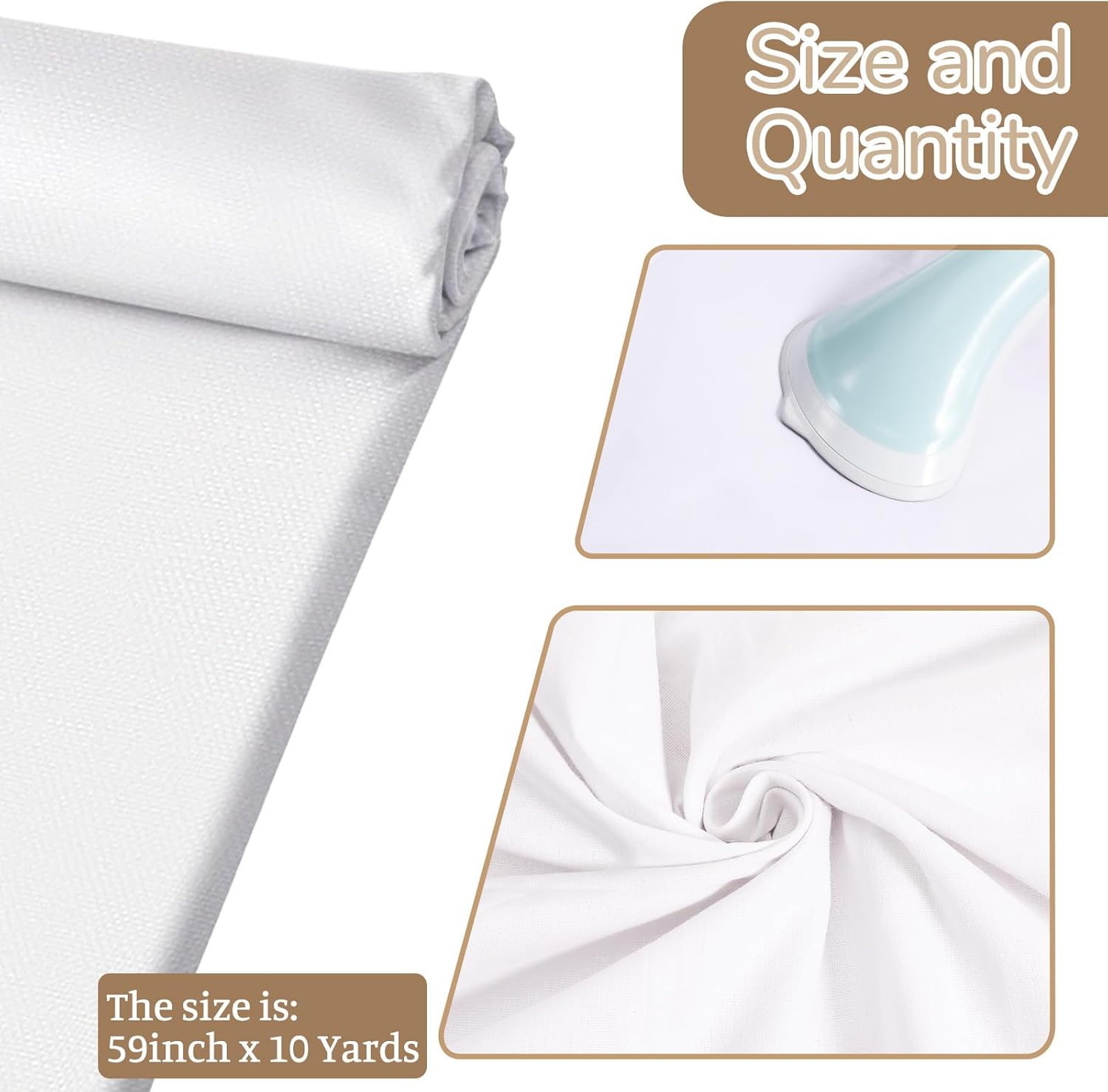SHENLIU 10 Yards White Cotton Fabric, Natural 100% Cotton Poplin Fabric by The Yard, 59 Inches Wide Bleached Muslin Linen Fabrics Material for Sewing Apparel Cloth Soft Embroidery Quilting(10 Yards)