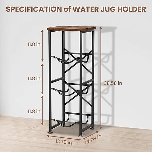 Miniatura 3 de Soporte para jarra de agua de 5 galones, soporte para botella de agua de 3 niveles con estante superior de madera, estante para jarra de agua