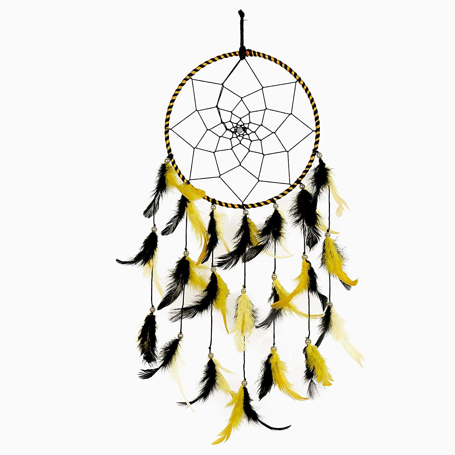 BS AMOR Dreeam Catcre | Car Hanging | Wall Hangings | Home Decor | Handmade | Beaded Circular Net Decoration Pack of 1 (Yellow, Medium)-image-46