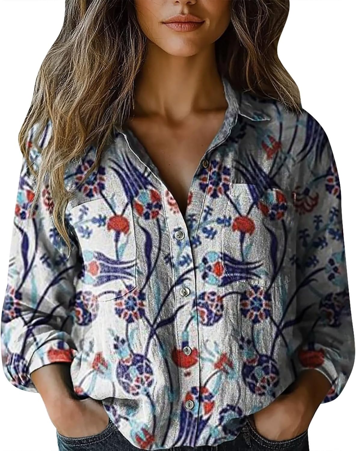 Chemise Femme à Imprimé Champignons - Manches Longues - Coupe Oversize - Légère Et Décontractée - Pour Automne/printemps