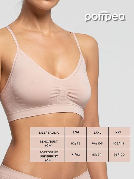 POMPEA Reggiseno Senza Ferretto Invisibile, Brassiere Seamless in Morbida Microfibra con Spallina Stretta, Effetto Seconda Pe - 2