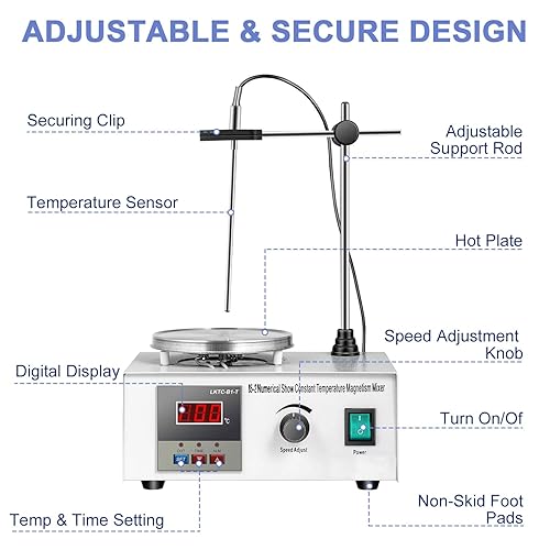 Miniatura 2 de Agitador magnético con barra de agitación magnética, agitador de placa caliente con pantalla digital LED para mezclar y agitar en laboratorio,