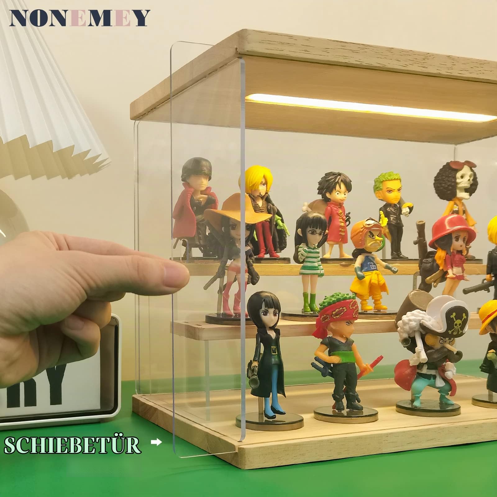 Nonemey Acryl Vitrine Schaukasten mit led 2/3/4/5/6 Stufen-Transparent staubdichte Display Case Box für Sammlerstücke ,Figuren,Collectibles (Holz 5 Stufen 31.5x31x30cm)