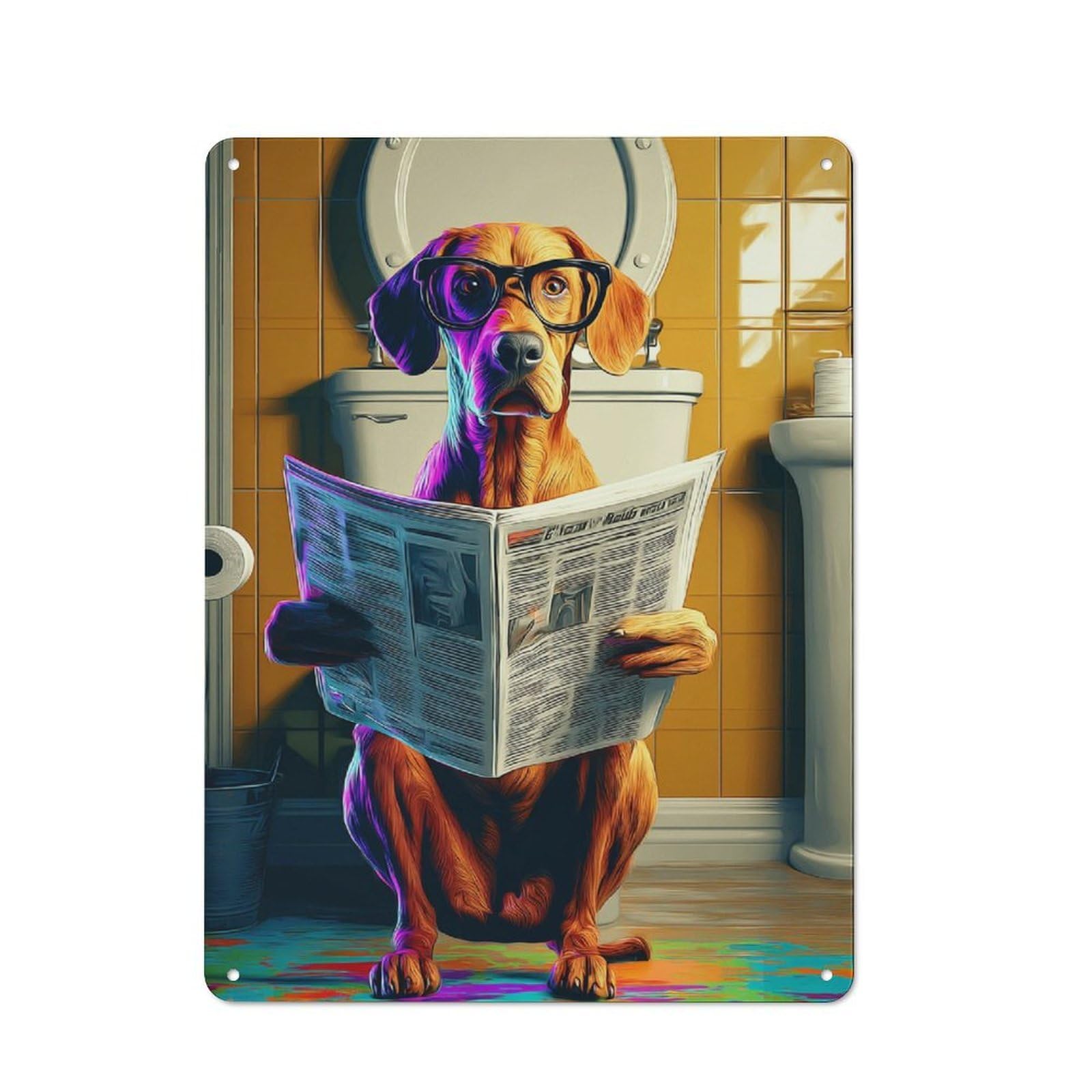 Junmoney Dog Reading Newspaper In Bathroom-8 Vintage Tin Sign 40X30cm, Rustic Bistro Wall Plaque For Kitchen, Cafe, Pantry Or Dining Room