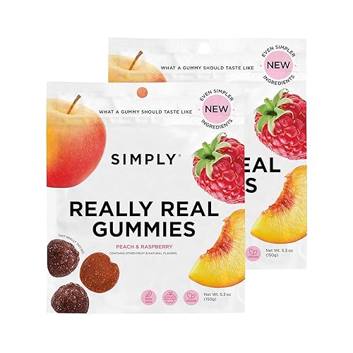 Simply Fruit Gummies  Hecho con fruta real melocotón y frambuesa 53 onzas paquete de 2  Sin azúcar de caña  sin gluten  Kosher