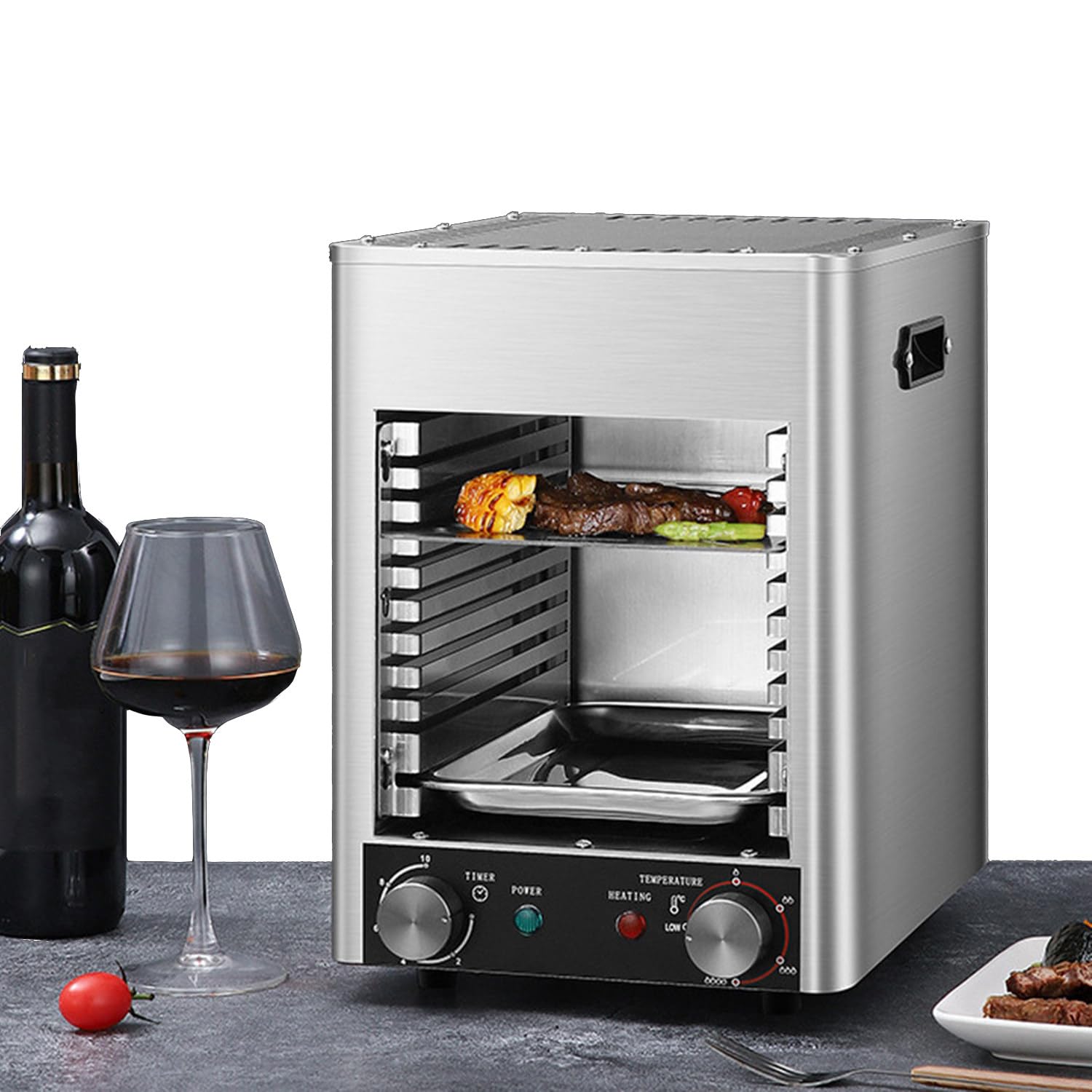 Asador De Carne De 1700 W, Parrilla Eléctrica Para Carne, Con Ajuste De Temperatura Y Perilla De Control De Tiempo, Temperatura Máxima De 800 ℃, Adecuado Para Cocinar Carne, Verduras Y Frutas